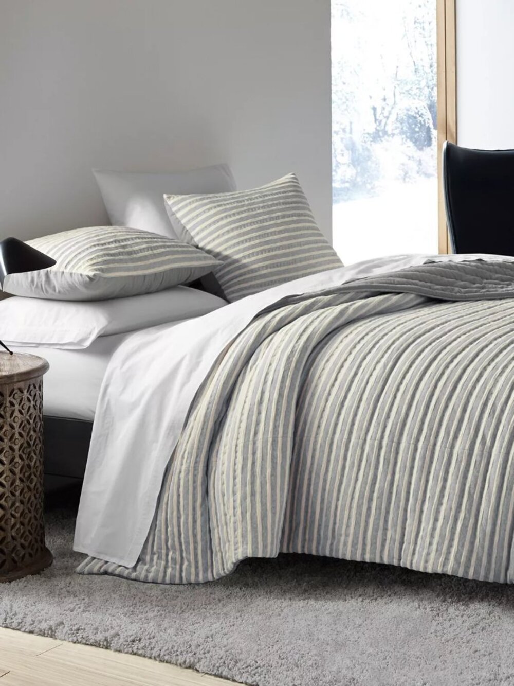ED Ellen DeGeneres Horizon Lines King Pillow Sham Gray Cotton 21x37 NWT